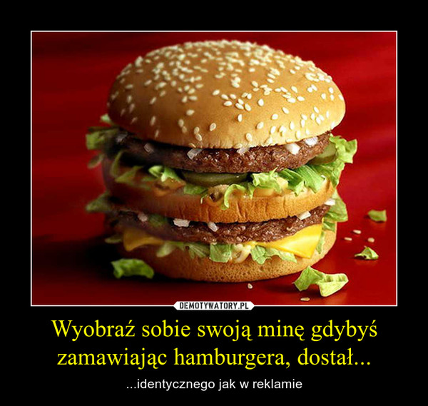 Wyobraź sobie swoją minę gdybyś zamawiając hamburgera, dostał... – ...identycznego jak w reklamie 