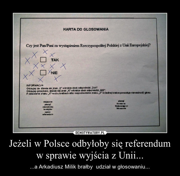 Jeżeli w Polsce odbyłoby się referendum w sprawie wyjścia z Unii... – ...a Arkadiusz Milik brałby  udział w głosowaniu... 