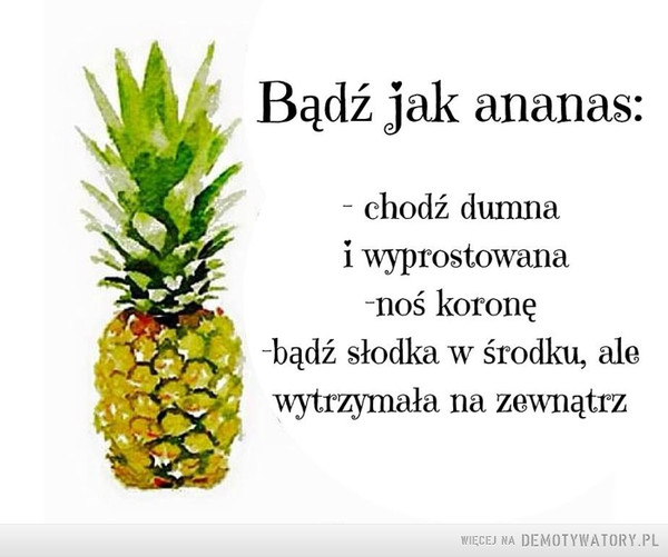 Bądź jak ananas –  Bądź jak ananas:- chodź dumnai wyprostowana-noś koronę-bądź słodka w środku, alewytrzymała na zewnątrz