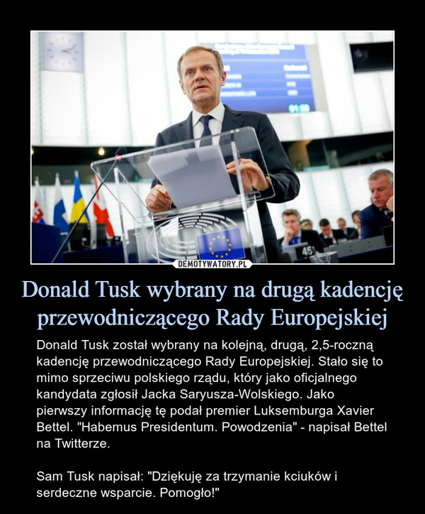 Donald Tusk wybrany na drugą kadencję przewodniczącego Rady Europejskiej