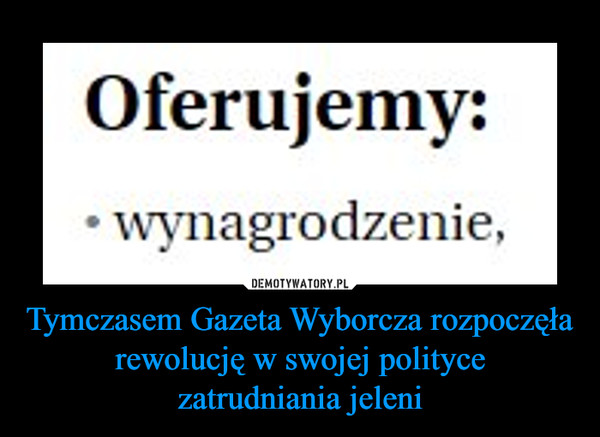 Tymczasem Gazeta Wyborcza rozpoczęła rewolucję w swojej politycezatrudniania jeleni –  Oferujemy:wynagrodzenie