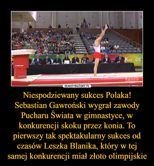 Niespodziewany sukces Polaka! Sebastian Gawroński wygrał zawody Pucharu Świata w gimnastyce, w konkurencji skoku przez konia. To pierwszy tak spektakularny sukces od czasów Leszka Blanika, który w tej samej konkurencji miał złoto olimpijskie –  
