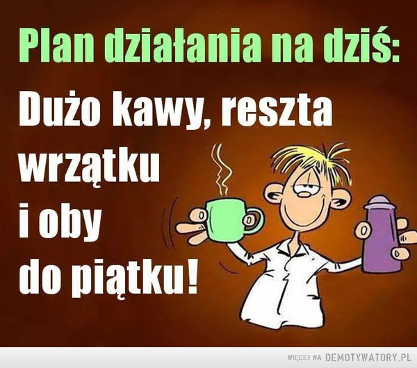 Plan działania –  Plan działania na dziś: Dużo kawy, reszta wrzątku i oby do piątku!