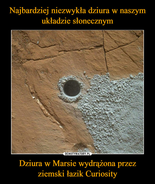 Dziura w Marsie wydrążona przez ziemski łazik Curiosity –  