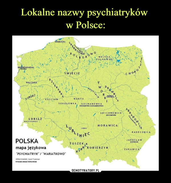 Lokalne nazwy psychiatryków 
w Polsce: