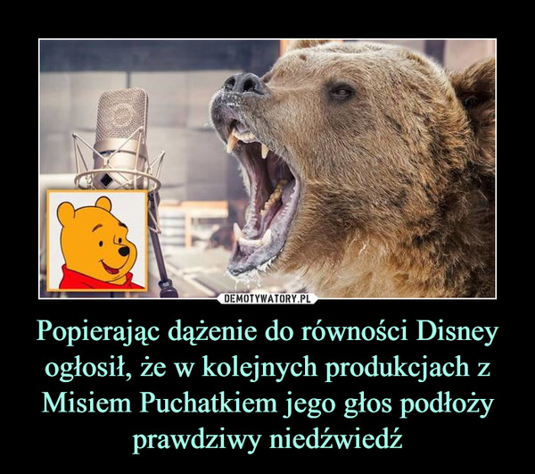 Popierając dążenie do równości Disney ogłosił, że w kolejnych produkcjach z Misiem Puchatkiem jego głos podłoży prawdziwy niedźwiedź