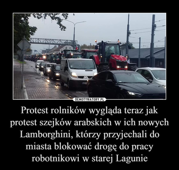 Protest rolników wygląda teraz jak protest szejków arabskich w ich nowych Lamborghini, którzy przyjechali do miasta blokować drogę do pracy robotnikowi w starej Lagunie –  