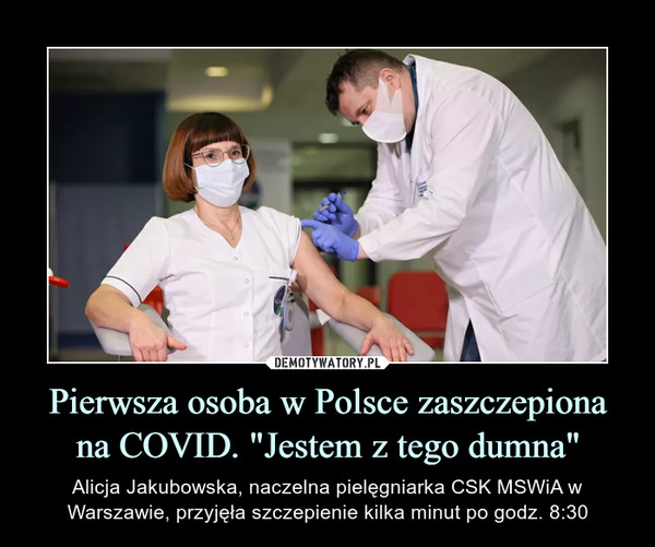 Pierwsza osoba w Polsce zaszczepiona na COVID. "Jestem z tego dumna"