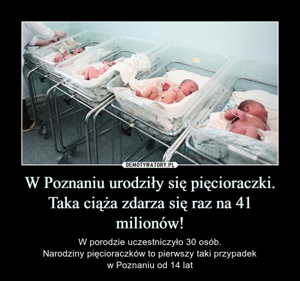 W Poznaniu urodziły się pięcioraczki. Taka ciąża zdarza się raz na 41 milionów! – W porodzie uczestniczyło 30 osób.Narodziny pięcioraczków to pierwszy taki przypadekw Poznaniu od 14 lat 