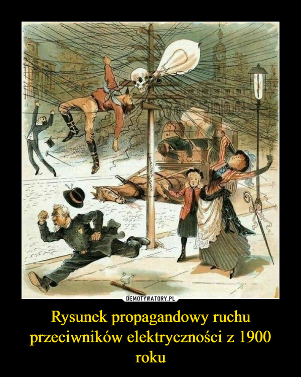 Rysunek propagandowy ruchu przeciwników elektryczności z 1900 roku –  