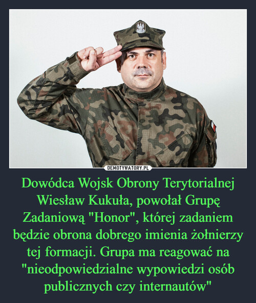Dowódca Wojsk Obrony Terytorialnej Wiesław Kukuła, powołał Grupę Zadaniową "Honor", której zadaniem będzie obrona dobrego imienia żołnierzy tej formacji. Grupa ma reagować na "nieodpowiedzialne wypowiedzi osób publicznych czy internautów"