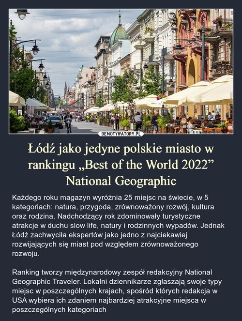 Łódź jako jedyne polskie miasto w rankingu „Best of the World 2022” National Geographic