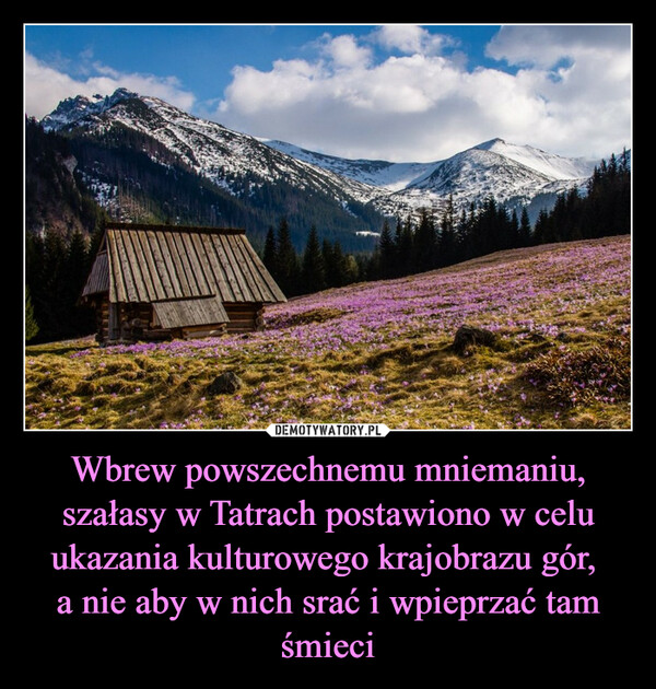 Wbrew powszechnemu mniemaniu, szałasy w Tatrach postawiono w celu ukazania kulturowego krajobrazu gór, a nie aby w nich srać i wpieprzać tam śmieci –  