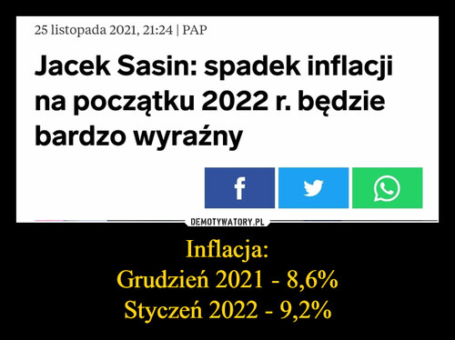 Inflacja:
Grudzień 2021 - 8,6%
Styczeń 2022 - 9,2%