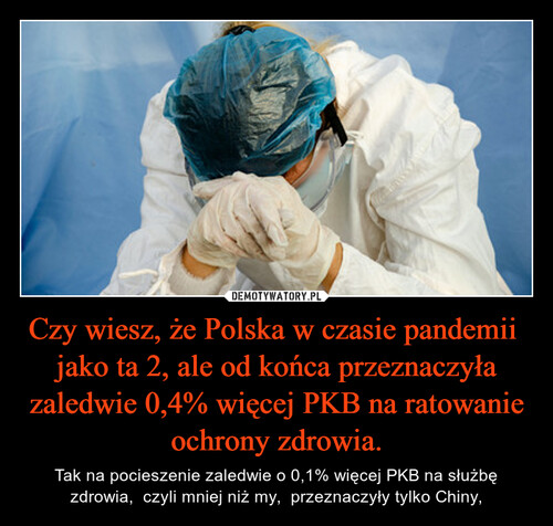 Czy wiesz, że Polska w czasie pandemii  jako ta 2, ale od końca przeznaczyła zaledwie 0,4% więcej PKB na ratowanie ochrony zdrowia.