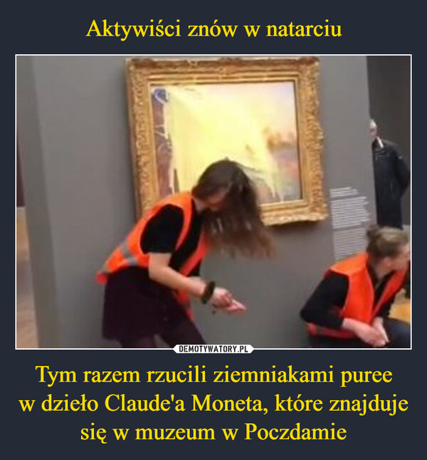 Aktywiści znów w natarciu Tym razem rzucili ziemniakami puree
w dzieło Claude'a Moneta, które znajduje się w muzeum w Poczdamie