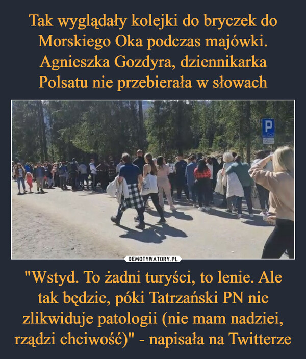 "Wstyd. To żadni turyści, to lenie. Ale tak będzie, póki Tatrzański PN nie zlikwiduje patologii (nie mam nadziei, rządzi chciwość)" - napisała na Twitterze –  P